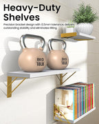 BAYKA Wall Shelves for Bedroom Decor, Floating Wall Shelves for Living Room Kitchen Storage, Wall Mounted Rustic Wood Shelves for Kids Books,Corner Shelves for Bathroom(White and Gold，Set of 3)