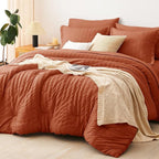 CozyLux King Size Comforter Set Burnt Orange Seersucker 7 Pieces Bed in a Bag King Comforter Set with Sheets Terracotta Luxury Bedding Set with Down Alternative Comforter, Sheets, Pillowcases & Shams