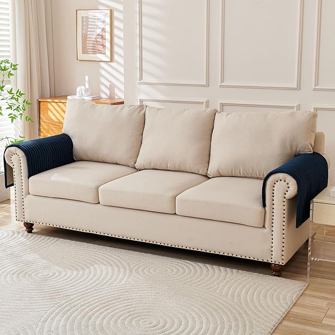 HAOMAIJIA Non-Slip Couch Armrest Covers for Sofa,Fuzzy Couch Arm Covers Set of 2,Washable Thick Soft Recliner Chair Arm Cover Protectors (Navy Blue, 23" x 23" 2 Pack)