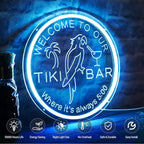 Tiki Bar Neon Sign for Bar Wall Decor, Timing Dimmable LED Neon Bar Lights, 3D Engraving Tiki Parrot Summer Light Up Signs for Home Pub Man Cave Club Restaurant Bistro Party, 12x12 Inch