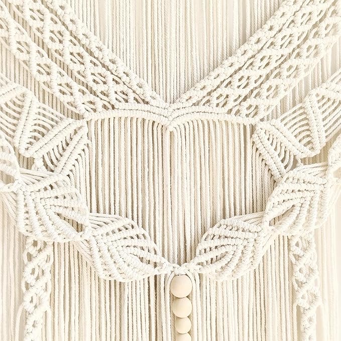 Achart Macrame Wall Hanging Large- Boho Wall Decor- large wall art- Wall Decor Living Room- Macrame Tapestry Boho Decor for Bedroom (Leaf &Wood Bead)
