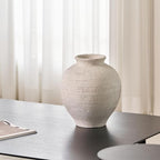 LB2 Large White Ceramic Vase, 11" Tall Zen Style Rustic vase, Terra Cotta Pitcher Vase, Distressed Farmhouse Decor, Pottery Decorative Flower for Home Decor (H 11.8" X 11")