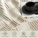 Amélie Home Chenille Knit Throw Blanket for Couch, Checkered Texture Decorative Soft Blanket for Sofa, Bed & Living Room, 50"x60", Khaki & White