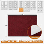 Mibao Front Door Mat, Dirt Trapper Welcome Mat for Outdoor Indoor, Non-Slip Waterproof Doormat, Durable Machine Washable Low Profile Entry Rug for Back Door Outside Patio Porch, 48" x 36", Red