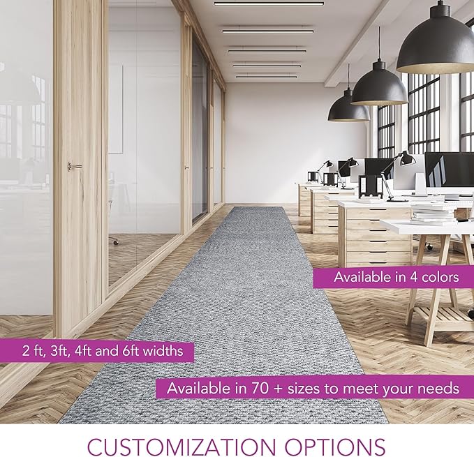 iCustomRug Hallway Runner Rug – 3x14ft Grey, Indoor/Outdoor, Non-Slip Rubber Backing, Low-Profile All-Weather Carpet, Non-Shedding & Easy Care, Entryway Mat Ideal for High Traffic Areas