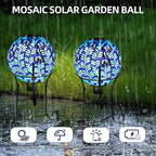 VOREEN Solar Gazing Ball, 10" Mosaic Glass Gazing Globe with Solar Light, Handmade Outdoor Yard Decor Sphere for Patio Lawn Garden, Gift for Mom Wife Friend, Peacock Feather Design (Blue)