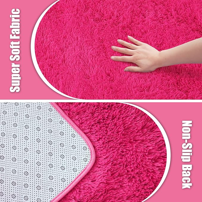 8x10 Fluffy Area Rugs for Living Room,Shag Area Rug for Bedroom,Soft Fuzzy Rug Non-Shedding Indoor Plush Carpet for Kids Bedroom Nursery Home Decor,Hot Pink