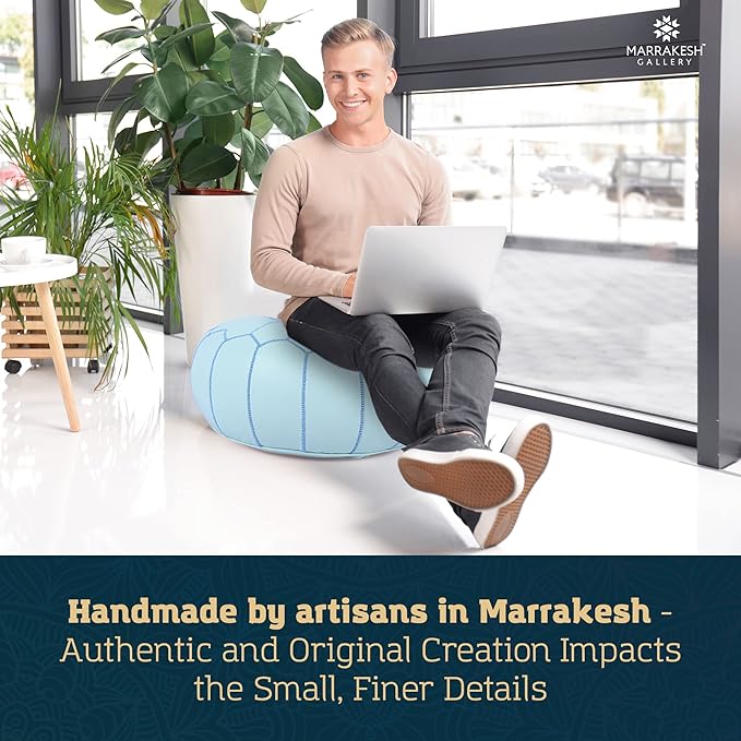 Marrakesh Gallery Genuine Leather Round Pouf Unstuffed - Moroccan Ottoman Footstool, Footrest Cover - Boho Decor - Bohemian Living Room, Bedroom, Kids Room, Gift & Wedding