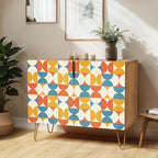 SIGNWIN Sideboard Buffet Cabinet, Kitchen Storage Cabinet with 2 Doors, Vibrant Orange & Blue Polygon, Cupboard Console Table for Dining Room - 35" L x 18" W x 29" H