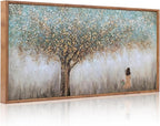 Aurlan Tree of Life Hand Painted Framed Wall Decor(40"x20"), Large Abstract Girl under Tree Oil Painting Canvas Artwork, Modern Nature Landscape Art for Office Living Room Bedroom