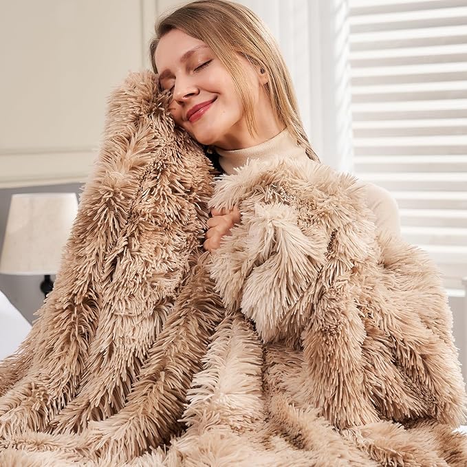 GONAAP Fuzzy Faux Fur Throw Blanket Tie-dye Beige Super Soft Cozy Plush Fuzzy Shaggy Blanket for Couch Sofa Bed (Tie-dye Beige, Throw(50"x60"))