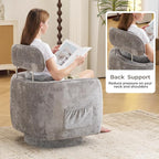 Modern 360°Swivel Accent Chair Set of 2 with Adjustable Headrest, Round Swivel Barrel Chairs with Lumbar Pillow, Vanity Chair for Makeup, Comfy Living Room Armchair for Living Room, Bedroom, Grey