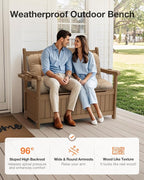 YEFU Outdoor Storage Bench for Patio: Heavy Duty Garden Bench with 96° High Backrest & Oversized Seating - HIPS Weatherproof Patio Bench with Storage for Porch Park Backyard, Teak