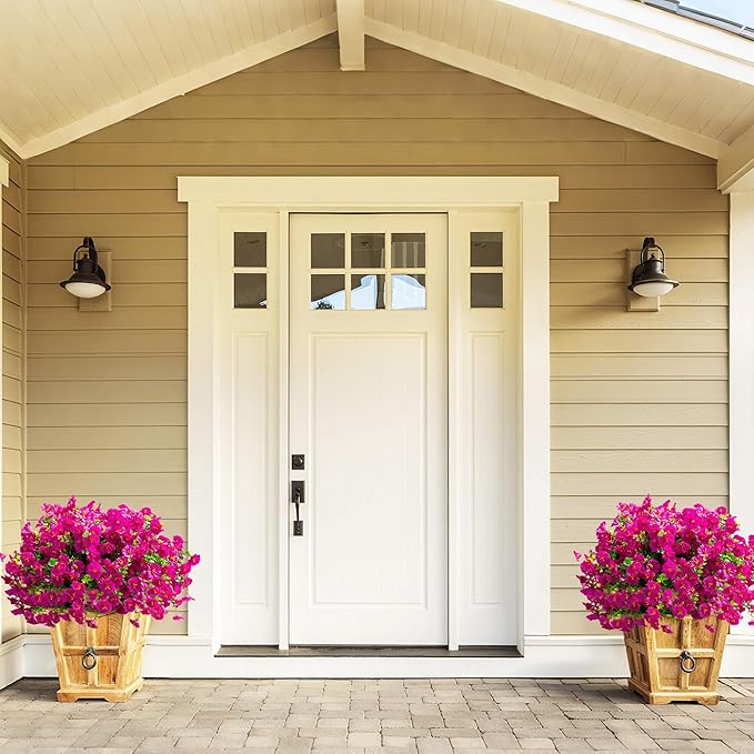 Artificial Flowers for Outdoors Spring Summer Decoration, 16 Bundles Fake Silk Realistic Morning Glory UV Resistant Faux Plastic Plants for Planter Front Door Porch Patio Yard (Fuchsia)