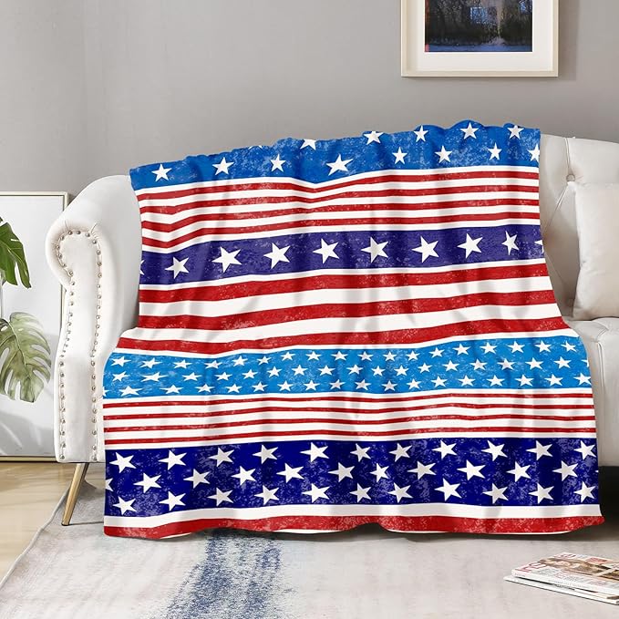Aimego American Flag Blanket Gifts for Men Women Kids United States USA Flag Patriotic Theme Independence Day Decor Bedroom Living Room Soft Cozy Bed Couch Birthday Christmas Blanket 50"x60"