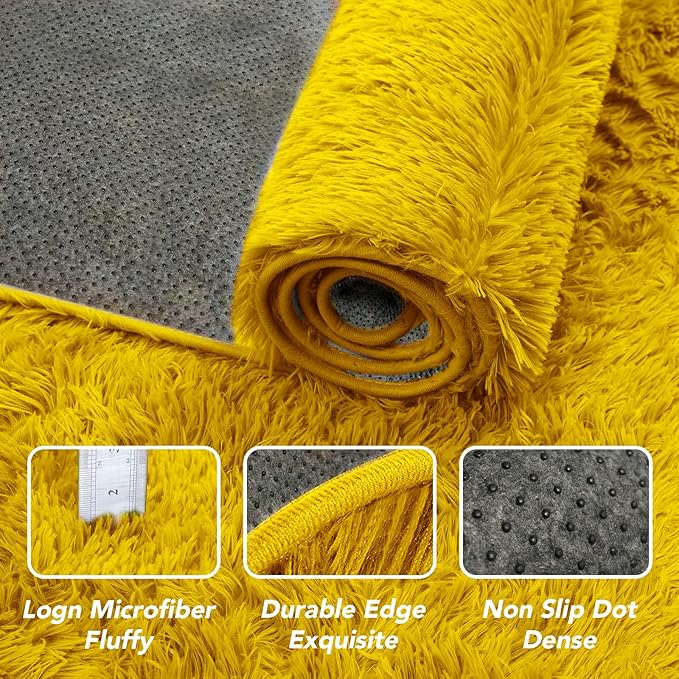 Yellow Fluffy Kids Rug for Bedroom: Shaggy Carpet for Girls Bedroom - Plush Soft Rugs for Cozy Bedside Dorm Room（Yellow,3x5 Feet）