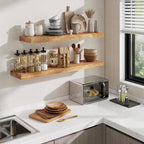 Floating Shelves, 8" Deep Rustic Solid Wood Wall Mounted Floating Shelves, Wall Shelves with Invisible Bracket for Living Room Bathroom Bedroom Kitchen, 32 Inch Set of 2, Natural