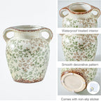 Enra Vintage vase,7.8 Inch Green and Beige Ceramic Decorative Flower vase, Chinoiserie Floral Vase,Large Rustic Vases for Home Decors, Living Room, Bookshelf, Office