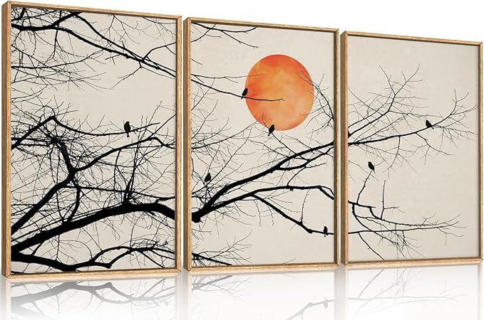 Celestdeco Large Vintage Tree Branch Framed Canvas Wall Art Set, Retro Tree Drawing Wall Decor, Nature Botanical Wall Painting, Neutral Landscape Art Print for Living Room, Bedroom, Office - 24"X36"X3