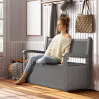 70 Gallon Deck Bench with Storage,Outdoor Storage Box Bench Waterproof&Lockable, Resin Patio Furniture with Armrest for Patio, Porch, Garden,Grey