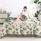 Snycler Boho Throw Blanket for Bed - 100% Cotton Ultra Soft Rustic Quilt Green Hummingbird Printed Farmhouse Decor Bed Blankets,60"×80" All Season Rustic Throw for Sofa Couch Chair