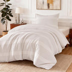 Amazon Basics Waffle Weave Microfiber 2-Piece Duvet Cover Set, Includes 1 Duvet Cover and 1 Pillow Sham, Twin, Dark Grey Striped