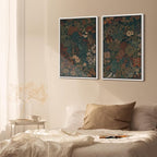 SIGNFORD Framed Canvas Print Wall Art Set Vintage Botanical Floral Dark Green and Rust Toned Illustration Modern Art Decorative Nordic Nature for Living Room, Bedroom, Office - 16"x24"x2 White