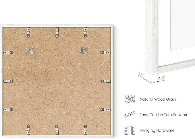 HAUS AND HUES Solid Oak Wood 20”x20” Picture Frames Matted to 16”x16” Set of 3-3 Piece White Square Frames, 20x20 White Picture Frames for Wall, White Frames 20 x 20, Gallery Wall Frame Set