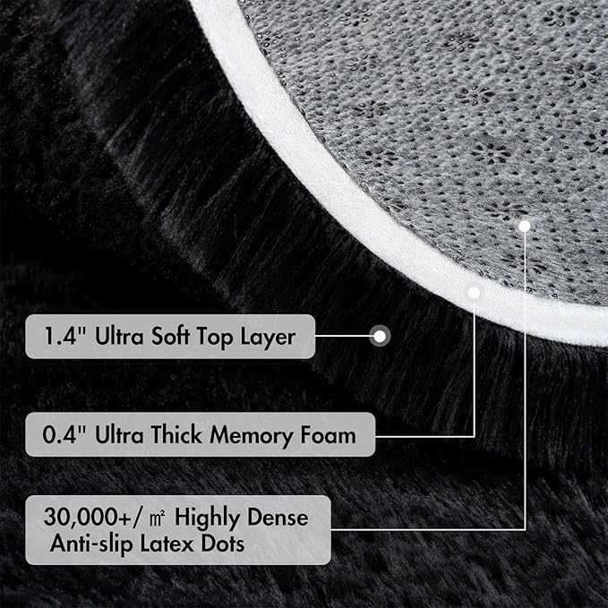 6x9 Ft Large Shag Black Rug for Living Room, Ultra Soft Fluffy Furry Area Rugs for Bedroom Indoor Floor, Aesthetic Carpet for Kids Home Decor