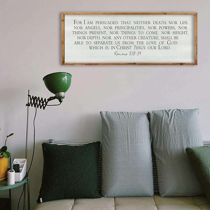 ZZJJHYWGQ For I am Persuaded Bible Verse Wall Decor Art 32"×12" Romans 8:38-39 Sign Large Wood Frame Scripture Christian Framed Hanging (Wood)