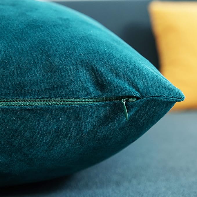 16x16 Throw Pillow Cases Teal: 2 Pack Cozy Soft Velvet Square Decorative Pillow Covers for Farmhouse Home Decor