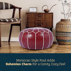 Marrakesh Gallery Genuine Leather Round Pouf Unstuffed - Moroccan Ottoman Footstool, Footrest Cover - Boho Decor - Bohemian Living Room, Bedroom, Kids Room, Gift & Wedding