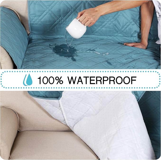 Flamingo P 100% Waterproof Sofa Covers for Pets Slip Resistant Furniture Protector Water Repellent Sofa Slipcovers for Dogs Prevent Stains Couch Cover (Seat Width Up to 54", Stone Blue)