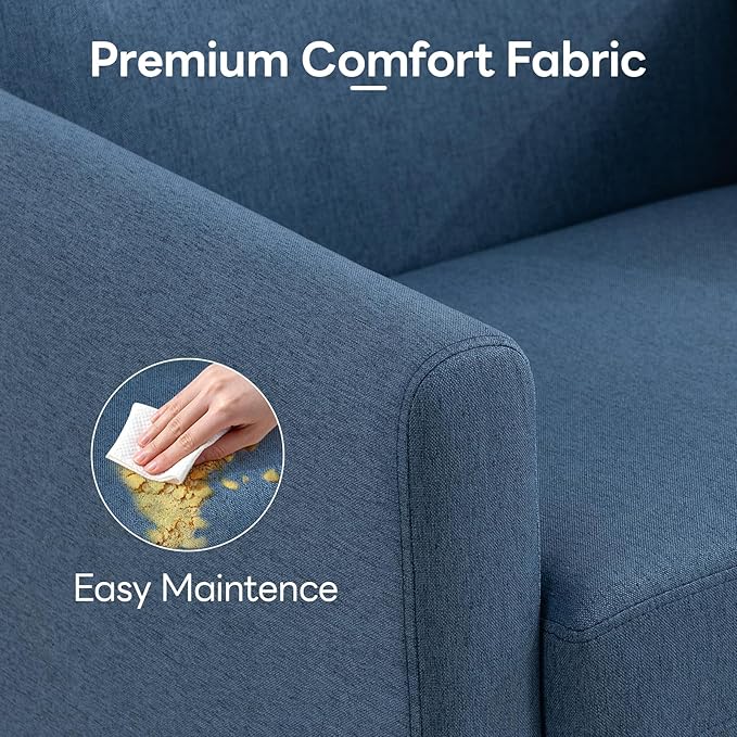 Accent Chair, Mid Century Modern Living Room Chairs Comfy Reading Chair with Upholstered Cushion Relax Armchair for Bedroom Apartment,Office,Blue