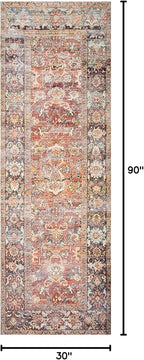 Loloi Layla Collection LAY-02 Spice/Marine 2'-6" x 7'-6" .13" Thick Runner Rug, Soft, Durable, Vintage Inspired, Distressed, Low Pile, Non-Shedding, Easy Clean, Printed, Living Room Rug