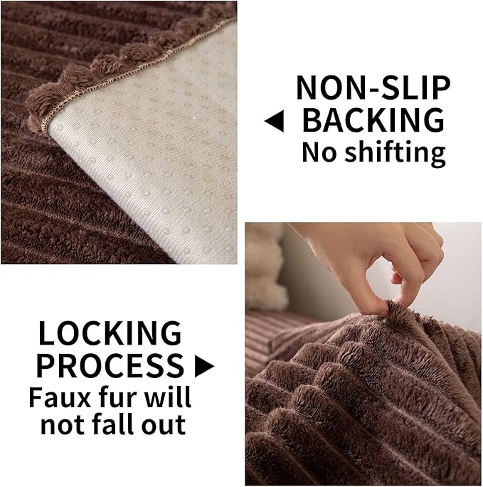 HAOMAIJIA Waterproof Couch Cover for Dogs Washable,Faux Fur Pet Couch Covers for Sofa,Soft Dog Bed Cover Non-Slip Couch Covers for 3 Cushion Couch Sofa Pet Friendly (Brown, 23" x 23" 2 Pack)