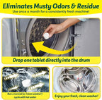 Cleanomic WashWizard Washing Machine Cleaner Tablets – Deep Cleaning Washer Cleaner for Front Load, Top Load & HE Machines – Removes Odor, Buildup & Limescale – Septic Safe, Non-Toxic, 6 Tablets