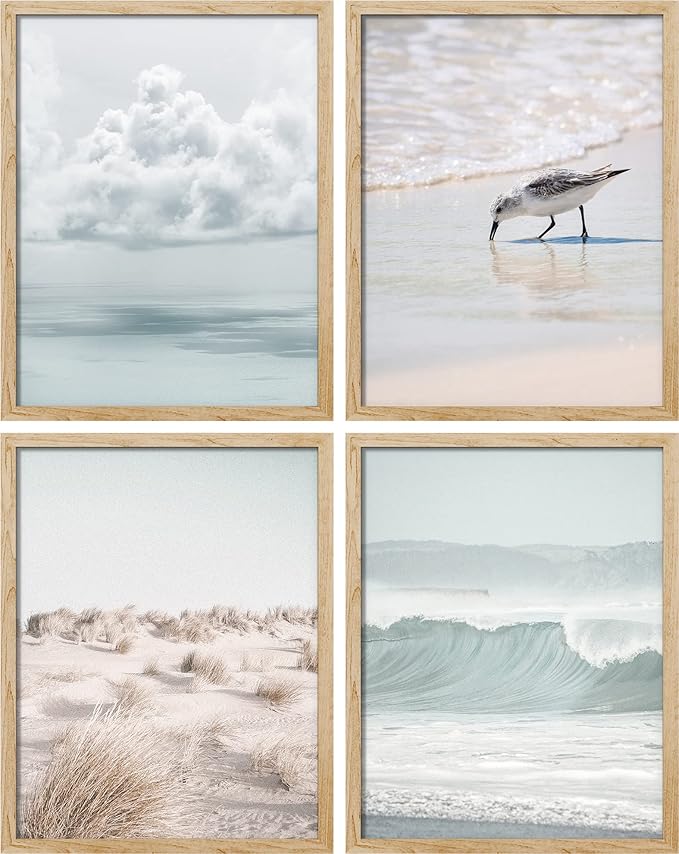 SIGNWIN Poster Bathroom Decor 11"x14"x 4, Wall Art Room Decor Multicolor for Living Room, Bedroom, Office White Nautical Ocean Sea Beach Grass Seagull Landscape Nature Wilderness Realism Landscape