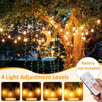 48Ft LED Outdoor String Lights with Dimmer, 15 Edison Bulbs Waterproof Patio String Lights with 4 Brightness Modes Remote Control (Included), Porch Backyard Bistro Decoration
