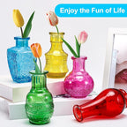10 Pack Glass Bud Vases, Colored Bud Vase, Small Rustic Glass Vase for Flowers, Colorful Vintage Flower Vases for Wedding Home Table Plants Party Centerpieces Decor