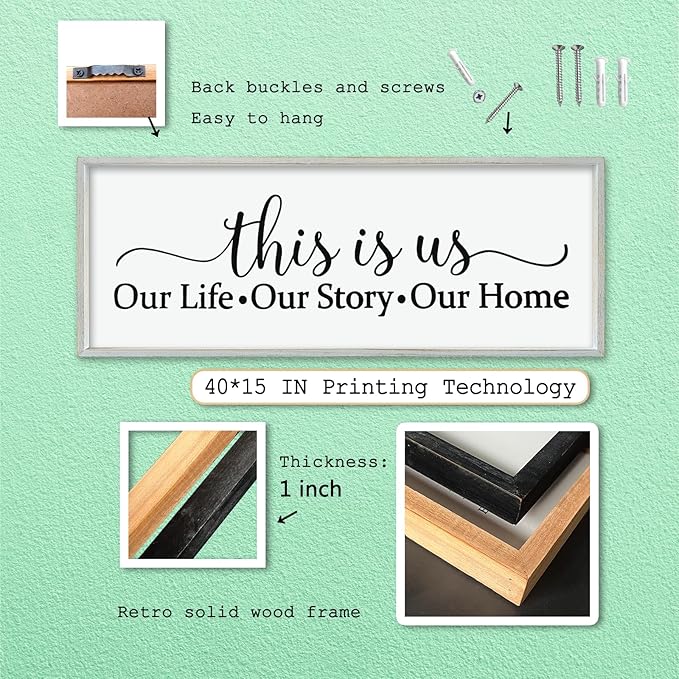 LuZhiQiang This Is Us Sign Wall Decor 40"×15" for Bedroom Family Sign Large Framed Wooden Wall Hanging Art (White)