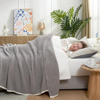 Snuggle Sac Soft Waffle Blanket, Grey Bedding Blankets Queen Size 90x90 inches, Reversible Microfiber Fluffy Fuzzy Grey Blanket Cozy Knit Blanket for Women Mothers Birthday Gifts