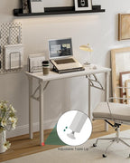 Frylr Small Folding Computer Desk – 35.8 Inch Portable Table for Craft and Study, Lightweight Desk for Small Spaces, Foldable Laptop Table Built-in AC/USB Outlets for Convenience, White