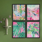 SIGNWIN Framed Tropical and Floral Bright Botanical Preppy Room Decor Pink Decor Digital Art Modern Art Decorative Multicolor Scenic for Bedroom - 11"x14"x4 Black