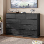 LINSY HOME 9 Drawer Dresser for Bedroom, 53" Wide Chest of Deep Drawers, Modern Farmhouse Wood Dressers with Storage, Large Drawer Organizer for Bedroom, Living Room, Handless Design, Black