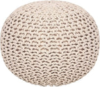 REDEARTH Round Pouf Ottoman - Cable Knitted Boho Poof - Home Décor Cord Pouffe Handmade Circular Footrest for Living Room - Bedroom - Kids Bedroom - 100% Cotton Pouf (19.5"x19.5"x14") - Ivory