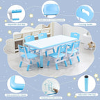 Kids Table and 6 Chairs Set with Graffiti Desktop, Toddler Furniture Set, Non-Slip, Table Children Study Desk, Dining Table, Height Adjustable Desk, Painting Desktop for Kids (47.2x23.6Inch)