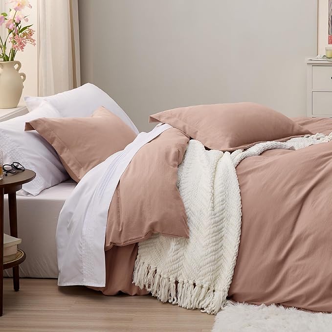 Bedsure Mocha Mousse Duvet Cover Full Size - 3 Pieces Prewashed Extra Soft Cotton-Like Bedding Set, Includes 1 Duvet Cover 80x90 Inches with Zipper Closure & 2 Pillow Shams, Comforter Not Included