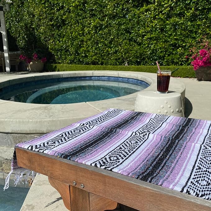 Del Mex Classic Mexican Blanket, Large Authentic Woven Falsa Throw (70"x50"), Artisan Southwest Décor for Beach, Yoga, Outdoors (Lavender)