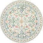 Wonnitar Round Washable Rug, Soft Floral Round Rugs 5ft Circle Carpets for Bedroom Ultra-Thin, Boho Beige Print Distressed Circular Carpet for Living Room Dorm Bedside